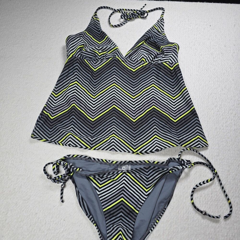 Converse One Star Tankini Top Medium, Bottom Small Grey Black Yellow Striped